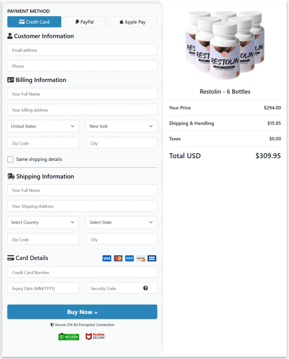 Restolin Secure Checkout Page